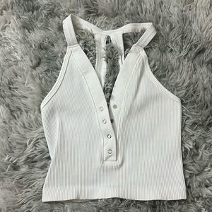 Free People Movement Ripped White Cropped Button Up Top in Size S/XS